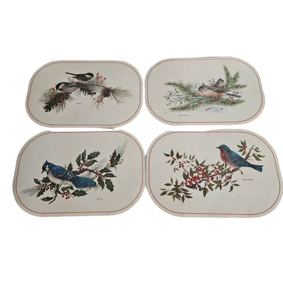 Vintage 1978 Giordano Bird Place Mats Set of 4 Birds Cardinal Blue Jay Chickadee - Picture 1 of 6
